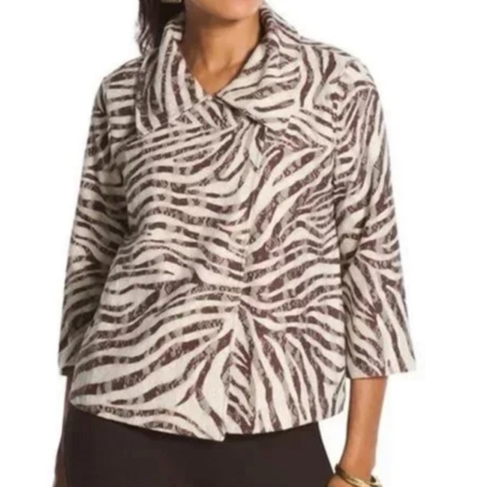 Chico's Zebra Lace Cardigan Jacket Brown Tan Lightweight Size 1 Medium NWT New - Picture 3 of 14